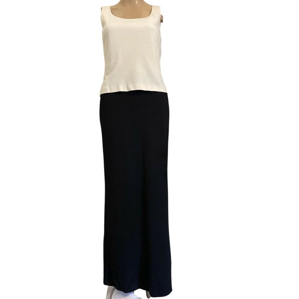 $1270 St. St John 4 Maxi Dress Black Ivory Slit Long Milano Knit Colorblock